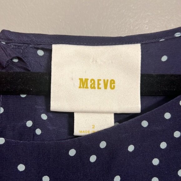 Maeve Anthropologie Navy Dot Washable Silk Ruffle Sleeve Blouse EUC - Picture 2 of 5